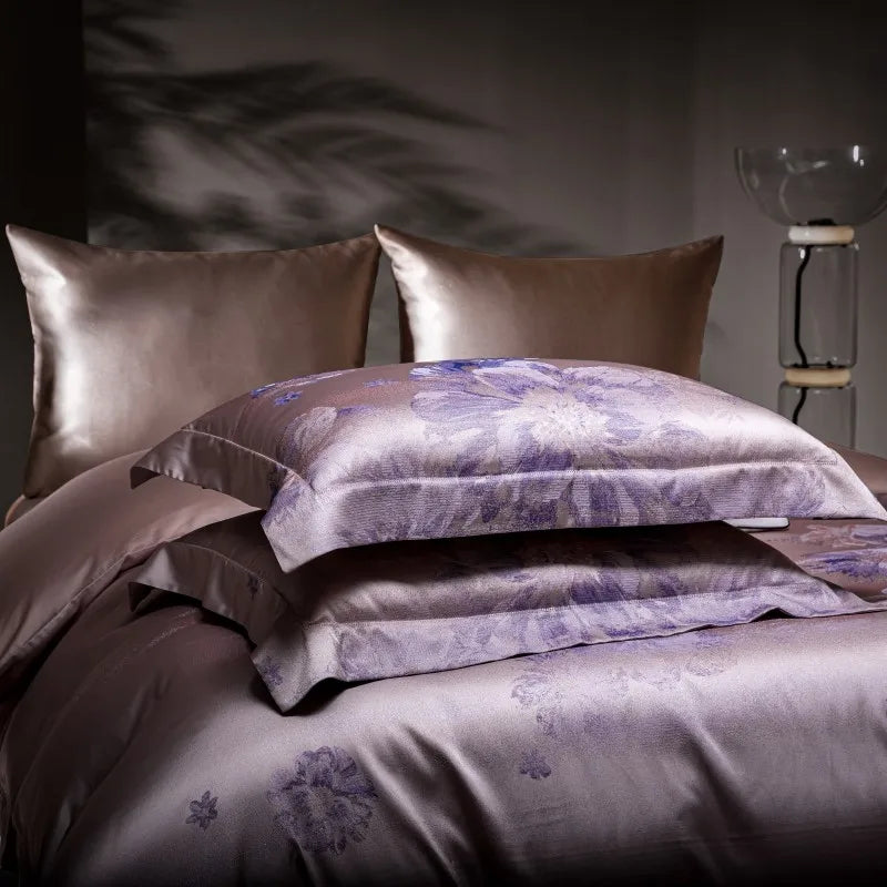 Brown Purple Jacquard Luxury Silky Soft Egyptian Cotton 1000TC Bedding Set