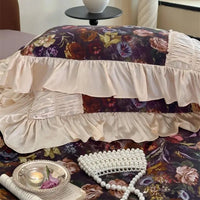 Thumbnail for Vintage French Brown Rose Pleated Lace Ruffles Egyptian Cotton 1000TC Bedding Set