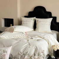 Thumbnail for Rose Chic Butterfly Flowers Wedding Embroidery, 100% Cotton Duvet Cover Bedding Set