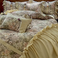 Thumbnail for Vintage Europe Flowers Print Pleated Lace Ruffles Egyptian Cotton 1000TC Bedding Set