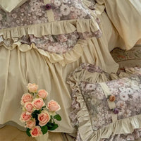 Thumbnail for Vintage Europe Flowers Print Pleated Lace Ruffles Egyptian Cotton 1000TC Bedding Set