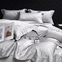 Thumbnail for Premium Blue Creamy Jacquard Hotel Grade Duvet Cover, Egyptian Cotton 1000TC Bedding Set