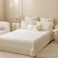 Thumbnail for White Rose Flowers Western Fleece Embroidered Ruffles Princess Bedding Set