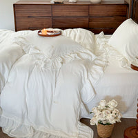 Thumbnail for White French Vintage Princess Pure Cotton Double Layer Crinkle Yarn Bedding Set