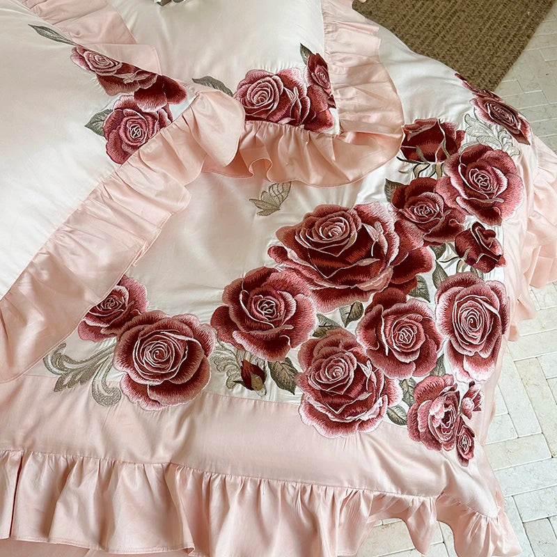 Luxury Butterfly Flowers Embroidered Wedding 1400TC Egyptian Cotton Bedding Set