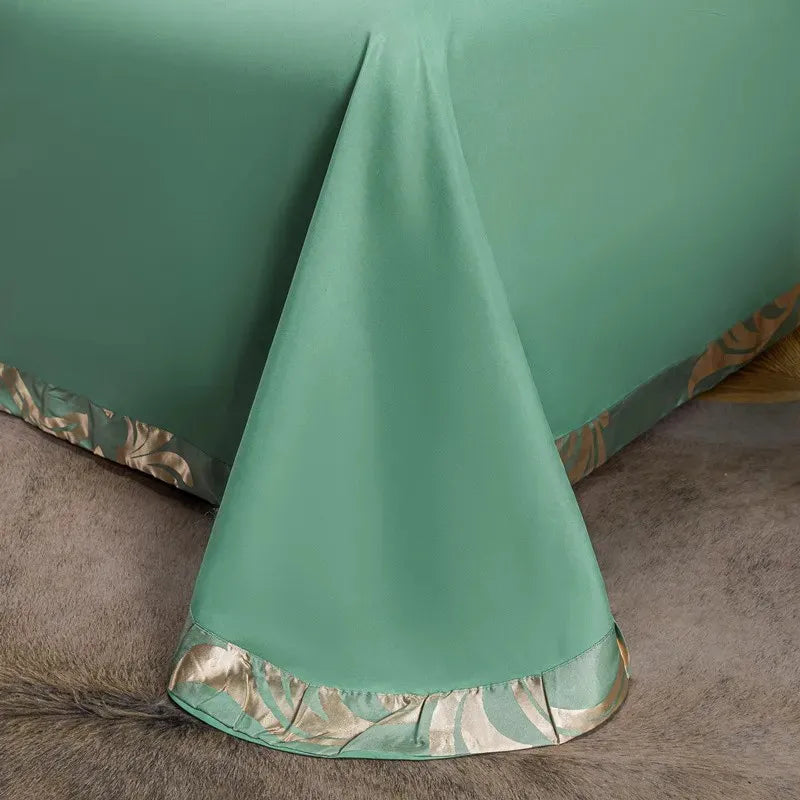 Green Gold Jacquard Weave Chic Soft Satin Bedding Set