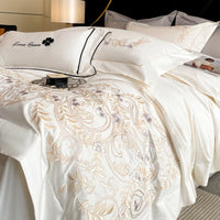 Thumbnail for Royal Flowers Embroidered Wedding Duvet Cover Set, Egyptian Cotton Bedding Set