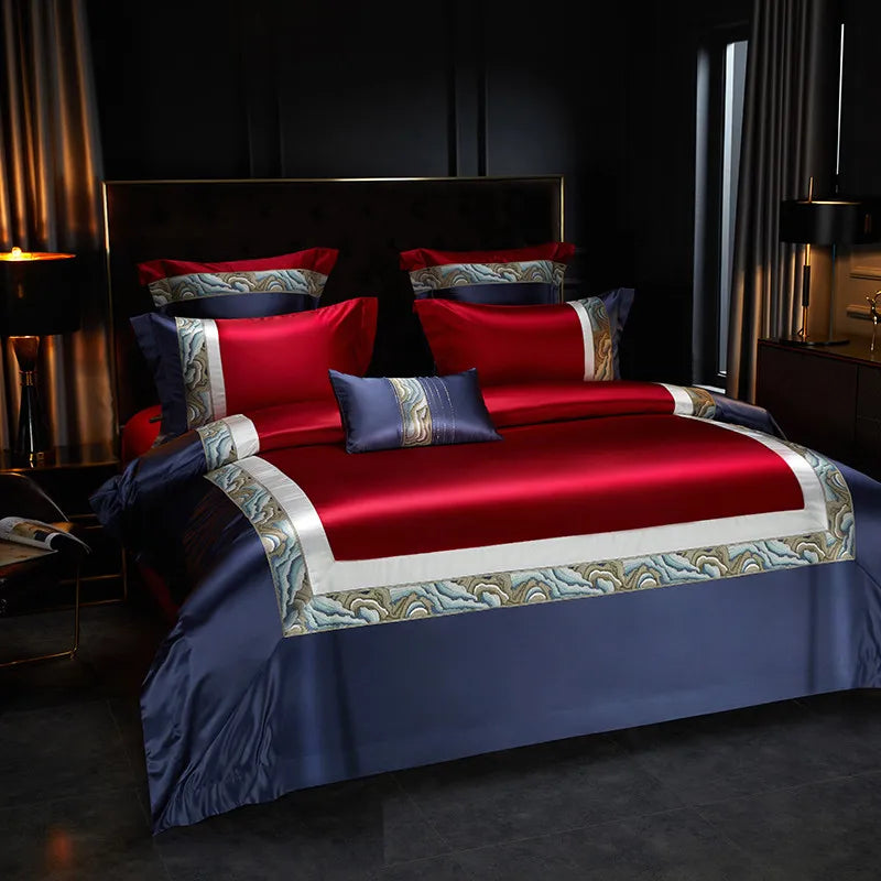 Luxury Wine Red Gorgeous Western Silky Satin Cotton 1000TC Bedding Set