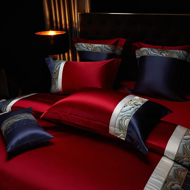 Luxury Wine Red Gorgeous Western Silky Satin Cotton 1000TC Bedding Set