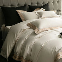 Thumbnail for White Gold Embroidered 100%Cotton Hotel Grade Bedding Set