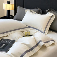 Thumbnail for Pure White Grey Brushed Fabric Embroidery Hotel Duvet Cover Set, 100% Cotton Bedding Set