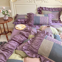 Thumbnail for Vintage Pastoral Country Pure Cotton Double Layer Yarn Pleat Ruffles Bedding Set