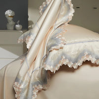 Thumbnail for Pink Champagne Romantic French Satin Silky Duvet Cover Set, Egyptian Cotton 1000TC Bedding Set