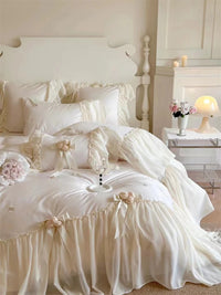 Thumbnail for Premium White Romantic Rose Ruffled Wedding 1200TC Egyptian Cotton Bedding Set