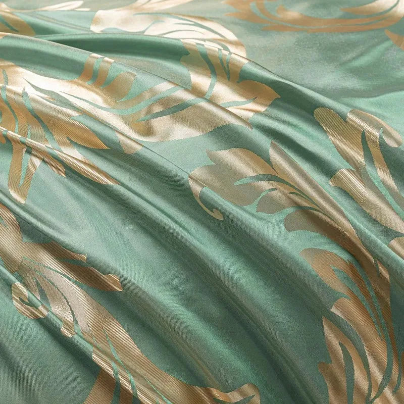 Green Gold Jacquard Weave Chic Soft Satin Bedding Set