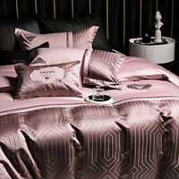 Thumbnail for Burgundy Red Gold Luxury Embroidered Jacquard Egyptian Cotton Patchwork Bedding Set