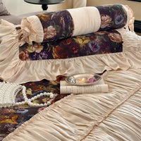 Thumbnail for Vintage French Brown Rose Pleated Lace Ruffles Egyptian Cotton 1000TC Bedding Set