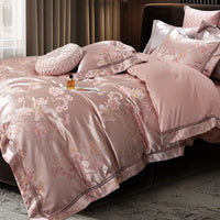 Thumbnail for Luxury Pink Silver Floral European Jacquard Satin Bedding set