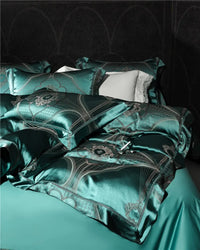 Thumbnail for European Peacock Blue Gray Luxury Jacquard Egyptian cotton 1000TC Bedding Set