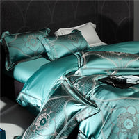 Thumbnail for European Peacock Blue Gray Luxury Jacquard Egyptian cotton 1000TC Bedding Set