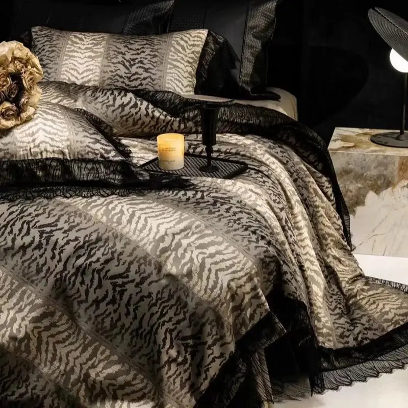 Black Brown Leopard Print Patchwork 1000TC Egyptian Cotton Bedding Set