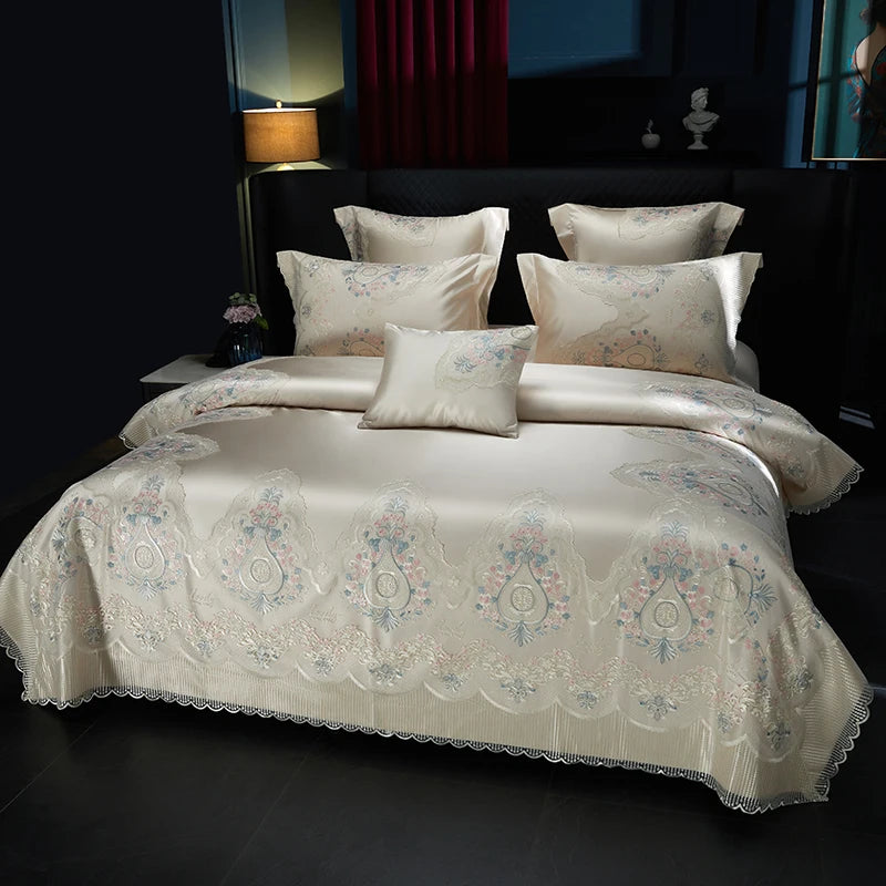 Luxury Blue Pink Royal Floral Egyptian Cotton 1000TC Bedding Set