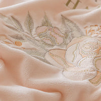 Thumbnail for Pink Rose Flowers Embroidered Princess Fleece Velvet Bedding Set