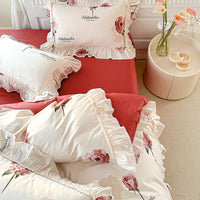 Thumbnail for French Vintage Flowers Print Lace Ruffles 100% Cotton Bedding Set