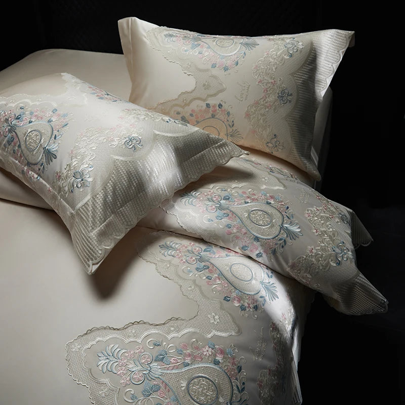 Luxury Blue Pink Royal Floral Egyptian Cotton 1000TC Bedding Set