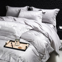 Thumbnail for Premium Blue Creamy Jacquard Hotel Grade Duvet Cover, Egyptian Cotton 1000TC Bedding Set