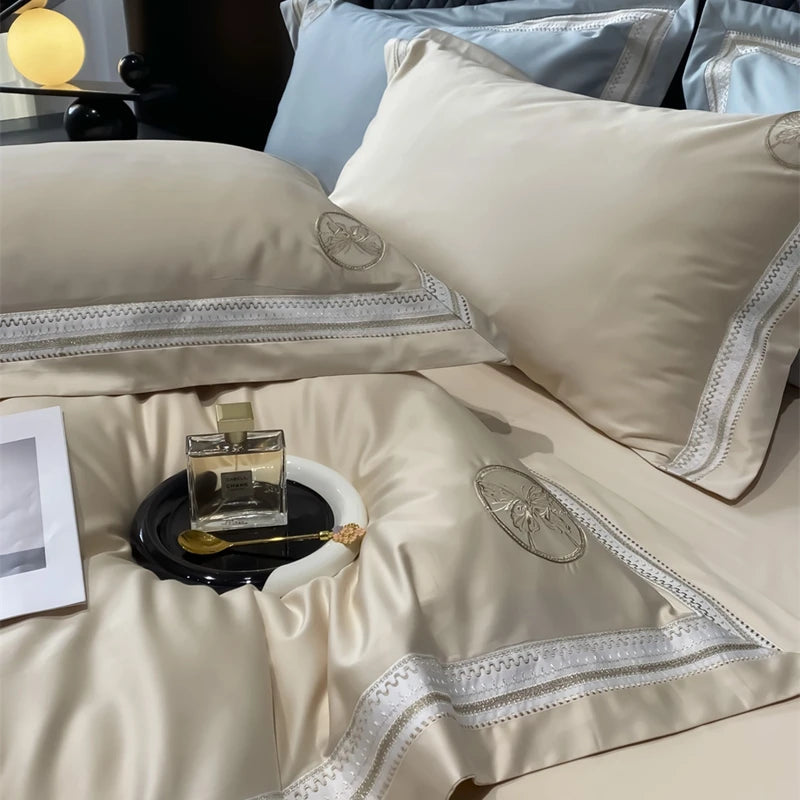 Modern Romantic Egyptian Cotton 1000TC Butterfly Embroidered Bedding Set