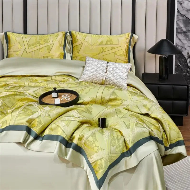 Luxury Modern Satin Jacquard Yellow 1000TC Egyptian Cotton Bedding Set