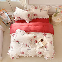 Thumbnail for French Vintage Flowers Print Lace Ruffles 100% Cotton Bedding Set