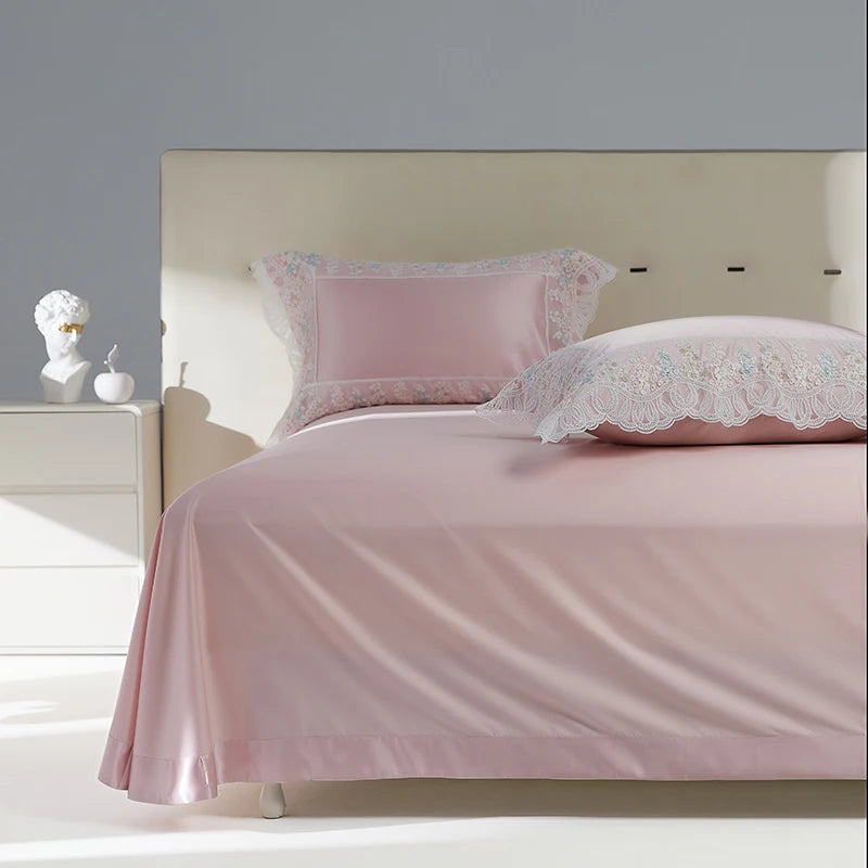 Pink Elegant European Satin Wedding Egyptian Cotton 1000TC Bedding Set