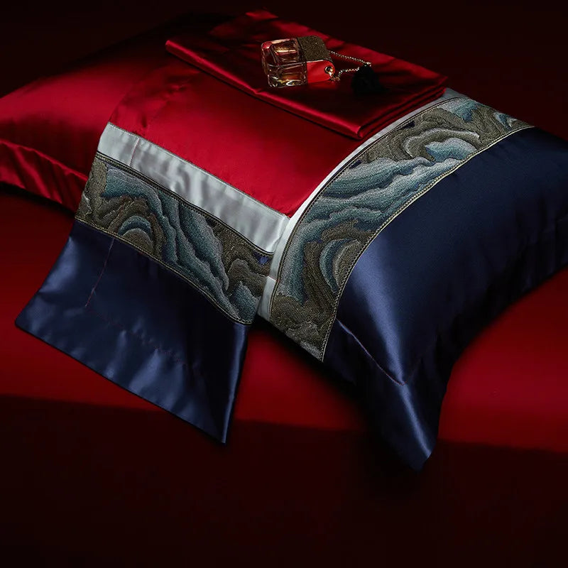 Luxury Wine Red Gorgeous Western Silky Satin Cotton 1000TC Bedding Set