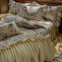 Thumbnail for Vintage Europe Flowers Print Pleated Lace Ruffles Egyptian Cotton 1000TC Bedding Set