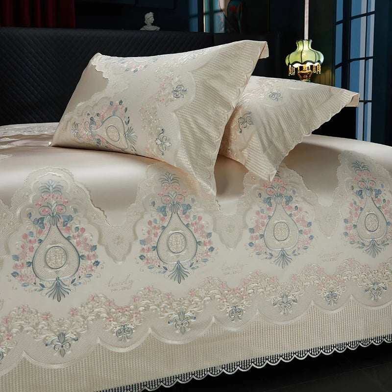 Luxury Blue Pink Royal Floral Egyptian Cotton 1000TC Bedding Set