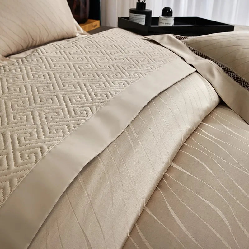 Black Brown Egyptian Cotton 1000TC Soft Silky Jacquard Wave Bedding Set