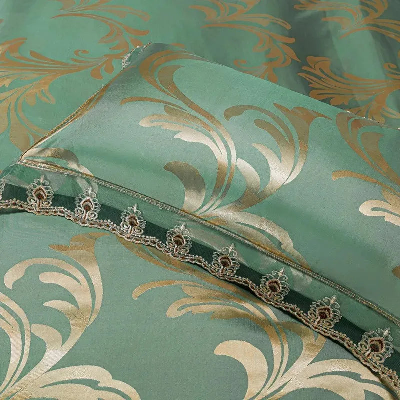 Green Gold Jacquard Weave Chic Soft Satin Bedding Set