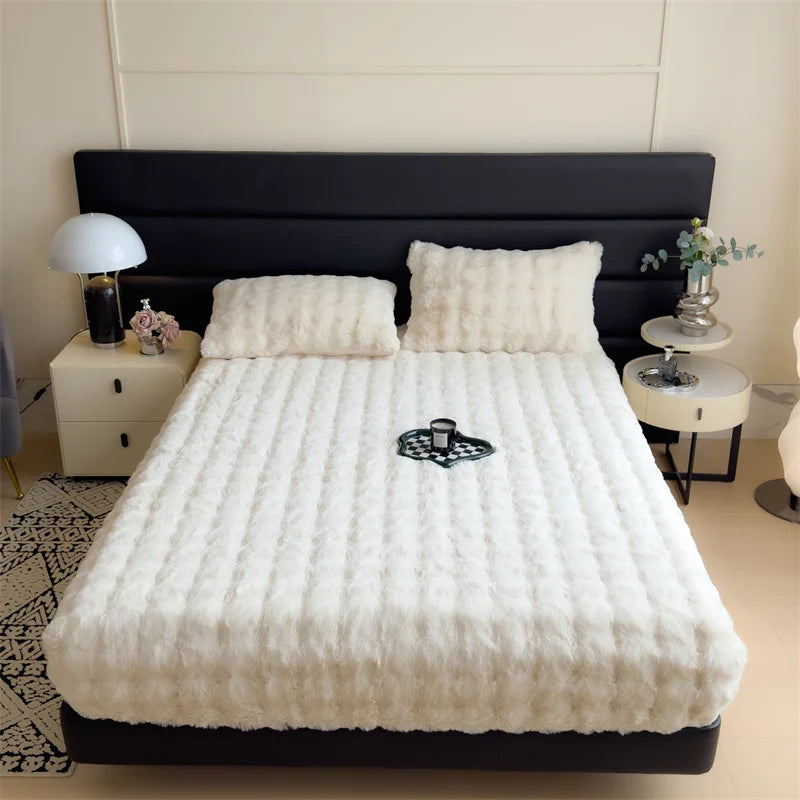 Colorful Thicken Plush Mattress Cover Winter Warm Softest for Quilted Bedding