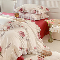 Thumbnail for French Vintage Flowers Print Lace Ruffles 100% Cotton Bedding Set