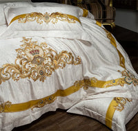 Thumbnail for Gold White Baroque Western 1000TC Egyptian Cotton Patchwork Embroidered Bedding Set