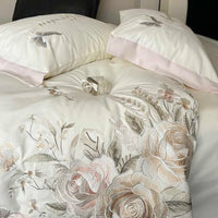 Thumbnail for Rose Chic Butterfly Flowers Wedding Embroidery, 100% Cotton Duvet Cover Bedding Set