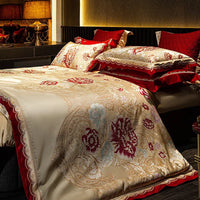 Thumbnail for Romantic Chic Red Flower Satin Jacquard Deluxe Bedding Set