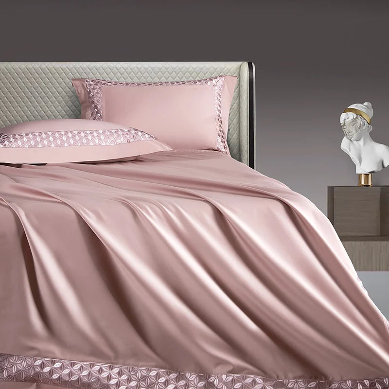 Silver Pink Luxury Embroidered Egyptian Cotton 1000TC Silky Hotel Quality Bedding Set