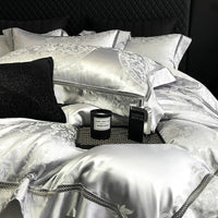 Thumbnail for Luxury Gray Jacquard Egyptian Cotton Soft Patchwork Bedding Set