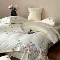 Thumbnail for White Luxury Butterfly Flowers Embroidered Duvet Cover Set, Cotton Bedding Set