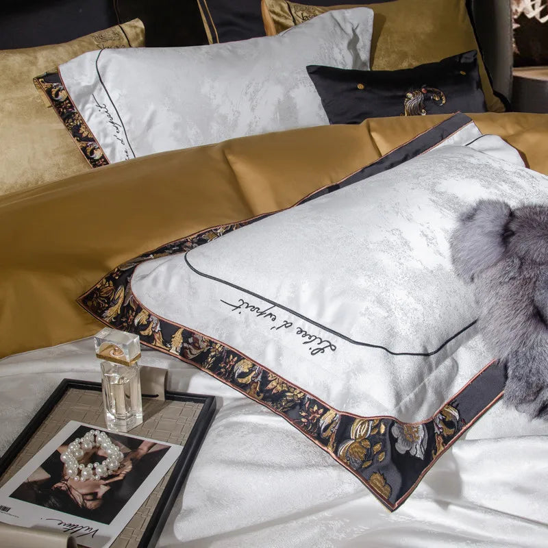 Luxury White Chic Embroidered Print Flower Decoration Bedding Set