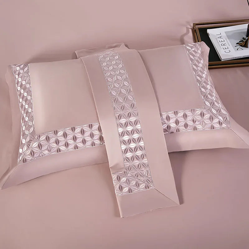 Silver Pink Luxury Embroidered Egyptian Cotton 1000TC Silky Hotel Quality Bedding Set