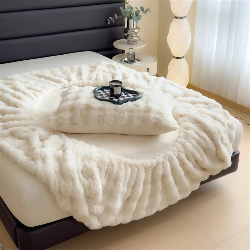 Colorful Thicken Plush Mattress Cover Winter Warm Softest for Quilted Bedding